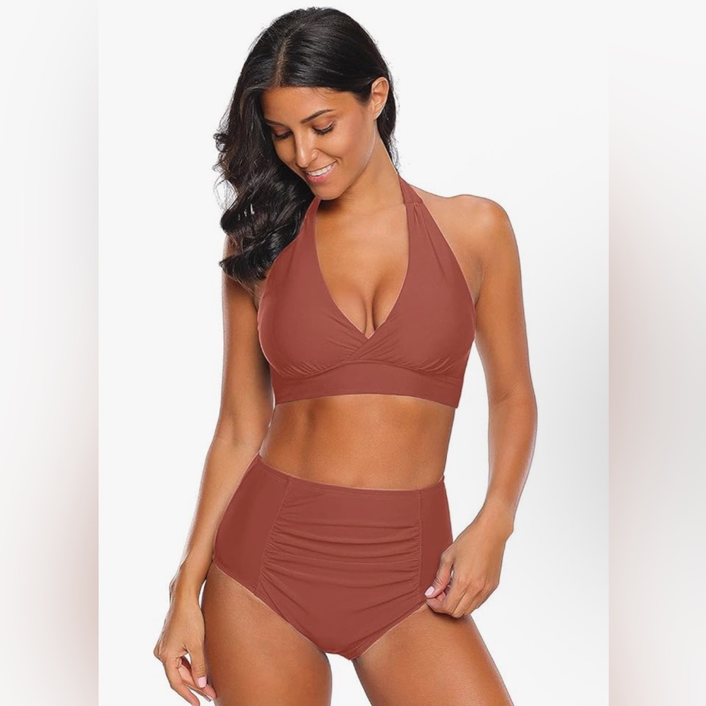 Women's Halter Bikini Set - Burnt Orange / Terracotta